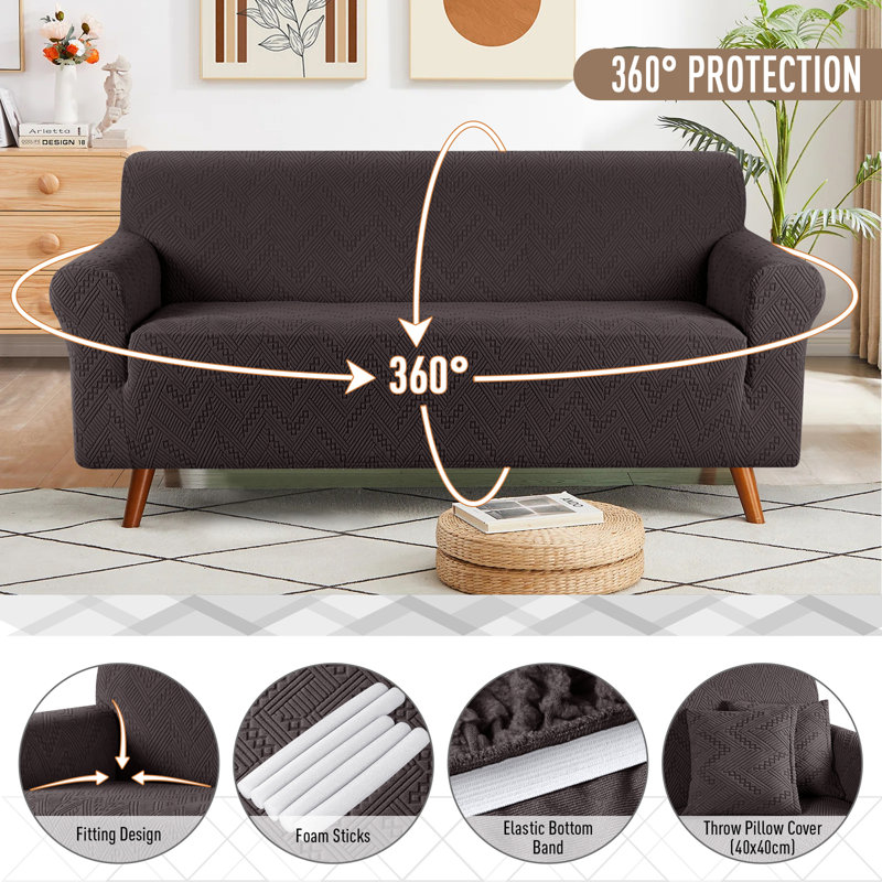 Latitude Run Anti Slip Box Cushion Sofa Slipcover 1 Piece Stretch Couch Cover for 3 Seater Sofa with 2 Pcs Pillow Covers Washable Jacquard Sofa Furniture Protector Slipcovers Reviews Wayfair